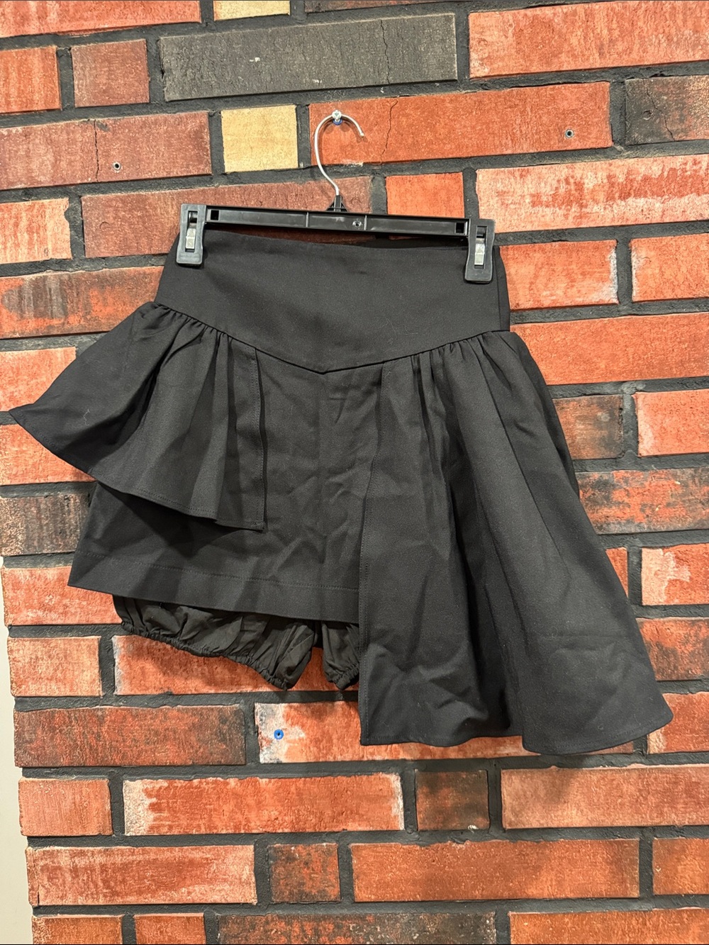Rumia Black Asymmetric Ruffle Skirt with Built-In Shorts